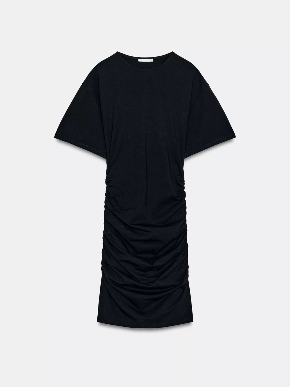 Zara Black Short-Sleeve Ruched Midi Dress